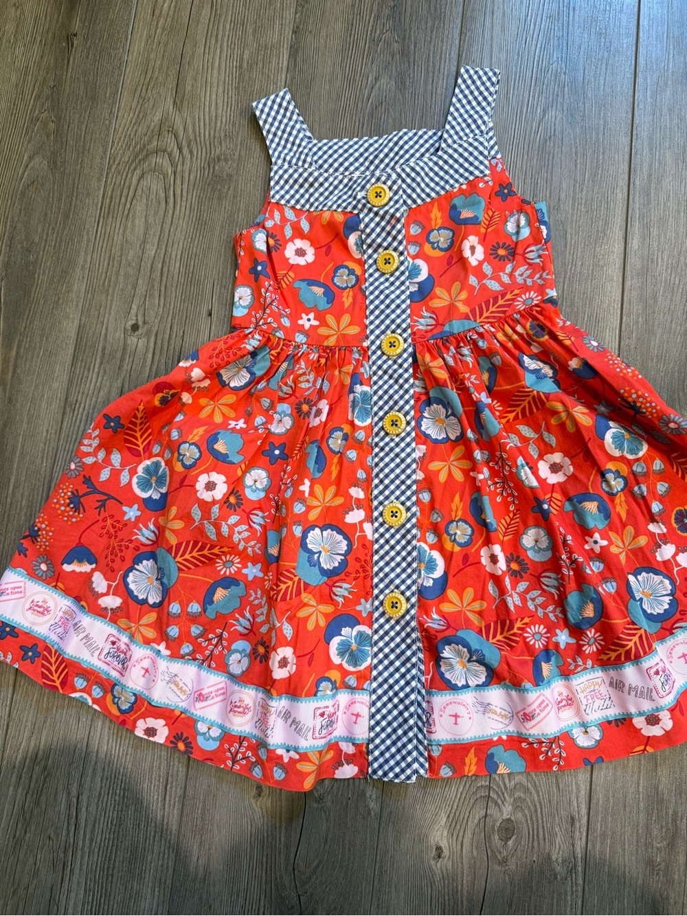 Matilda Jane Girls Dress Size 4 Floral Patchwork Gingham Boutique Style